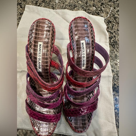 Manolo Blahnik Multi-Strap Snakeskin Mules - Pink & Purple Ombré (36.5) - Picture 8 of 8